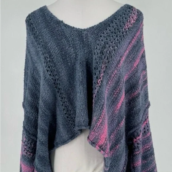 Free People Blue and Pink Off-the-Shoulder Sweater - Picture 2 of 6